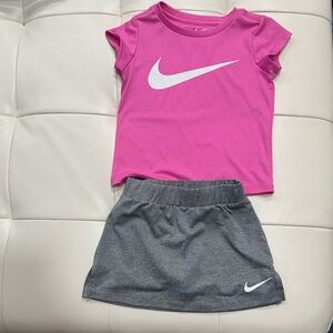 Nike Girls Pink Tee and Gray Skort Athletic Set-Dri Fit- Size 3T